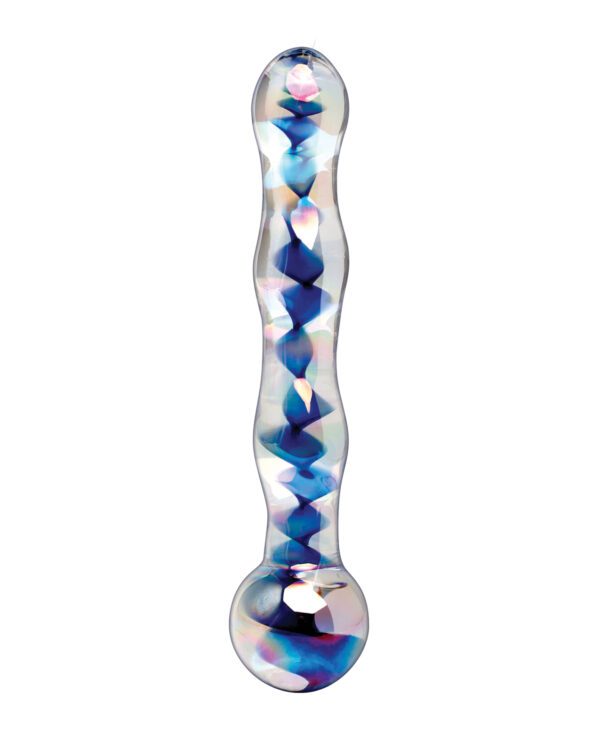 Icicles No. 8 Hand Blown Glass Massager - Clear w/Inside Blue Swirls - Image 3