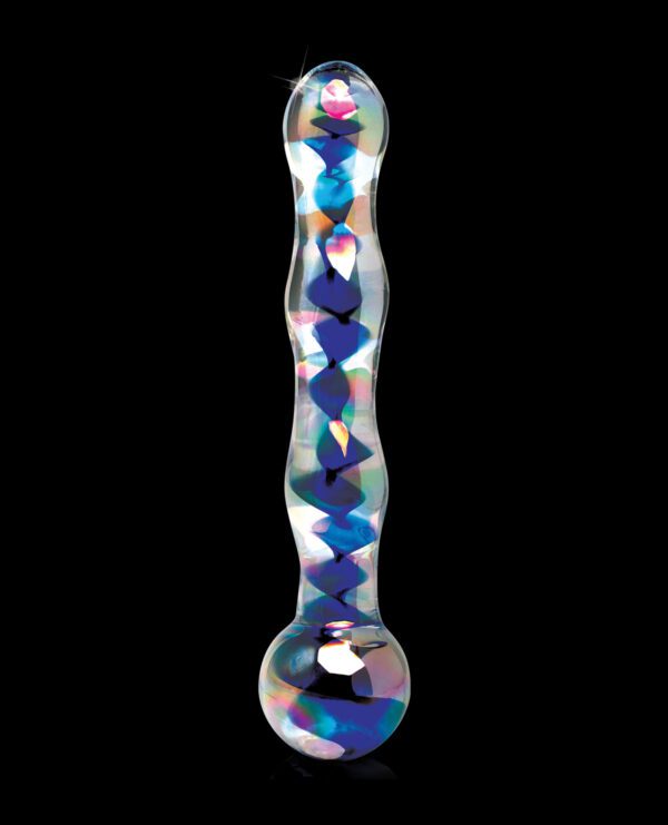 Icicles No. 8 Hand Blown Glass Massager - Clear w/Inside Blue Swirls - Image 4