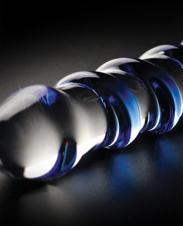 Icicles No. 5 Hand Blown Glass Massager - Clear w/Blue Swirls - Image 5