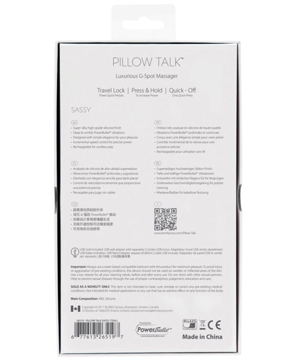 Pillow Talk Sassy G Spot Vibrator - Teal - Image 2