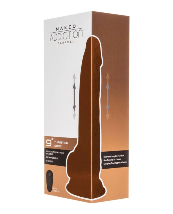 Naked Addiction 9" Thrusting  Dong w/Remote - Caramel - Image 2