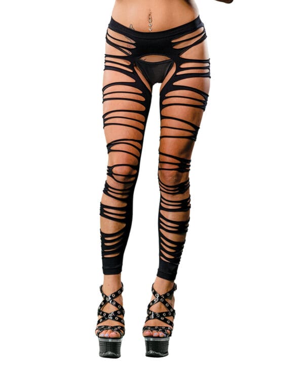 Beverly Hills Naughty Girl Crotchless Side Straps Leggings Black O/S - Image 3
