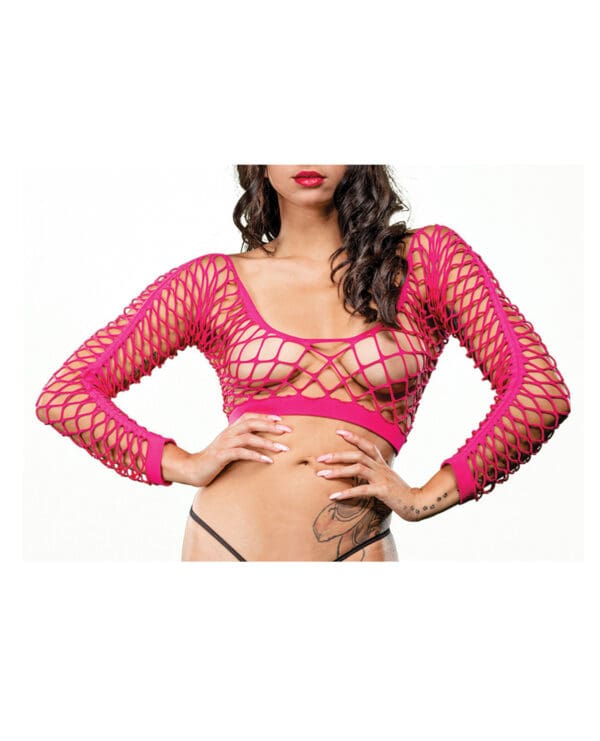 Beverly Hills Naughty Girl Crotchless All Over Mesh Leggings Pink O/S - Image 2