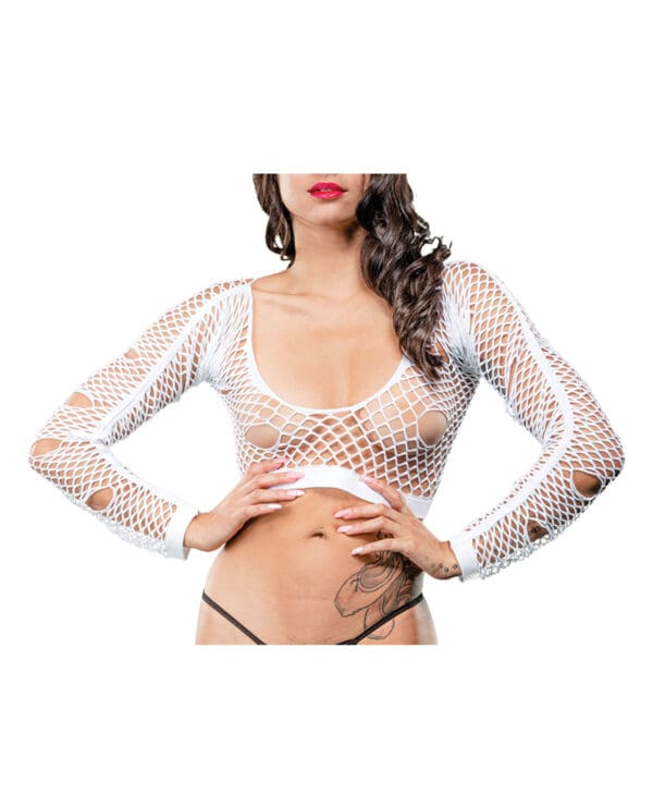 Beverly Hills Naughty Girl Crotchless Mixed Hole Leggings White O/S - Image 2
