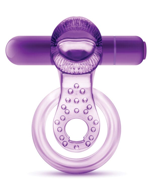 Blush Play With Me Lick it Vibrating Double Strap Cockring - Purple - Image 2