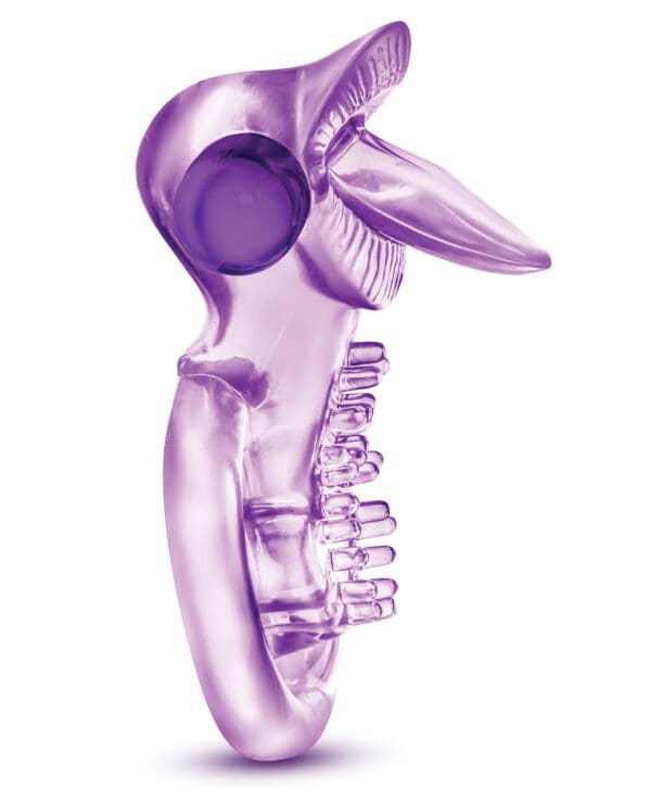 Blush Play With Me Lick it Vibrating Double Strap Cockring - Purple - Image 3