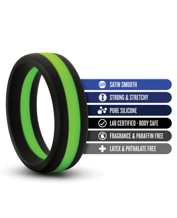 Blush Performance Silicone Go Pro Cock Ring - Black/Green - Image 4