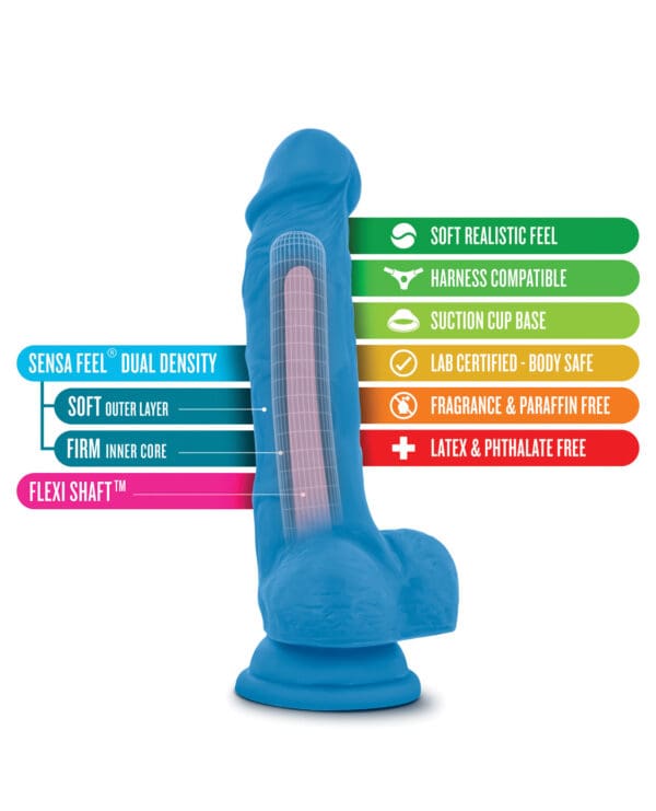 Blush Neo Dual Density 7.5" Cock w/Balls - Neon Blue - Image 5