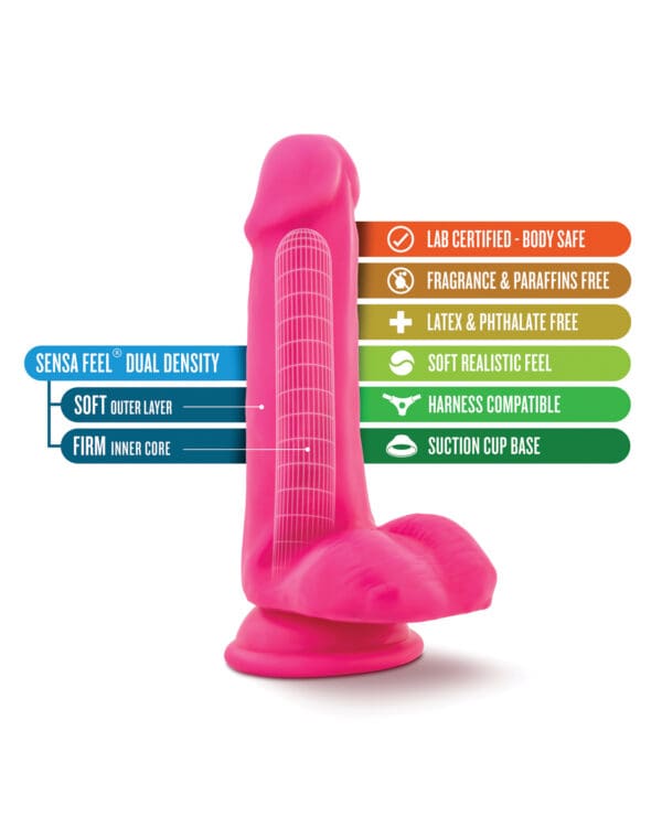 Blush Neo 6" Dual Density Cock w/Balls - Neon Pink - Image 5