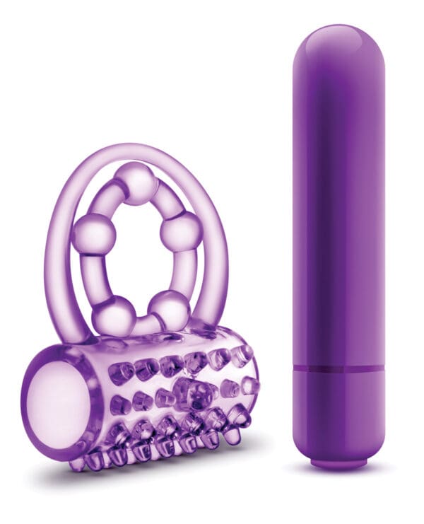 Blush Play With Me the Player Vibrating Double Strap Cockring - Purple - Image 4