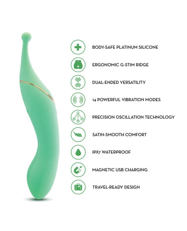 Blush Stella 7 Inch Dual-Ended Clitoral G-Spot Vibrating Wand With Precision Stimulation - Green - Image 5