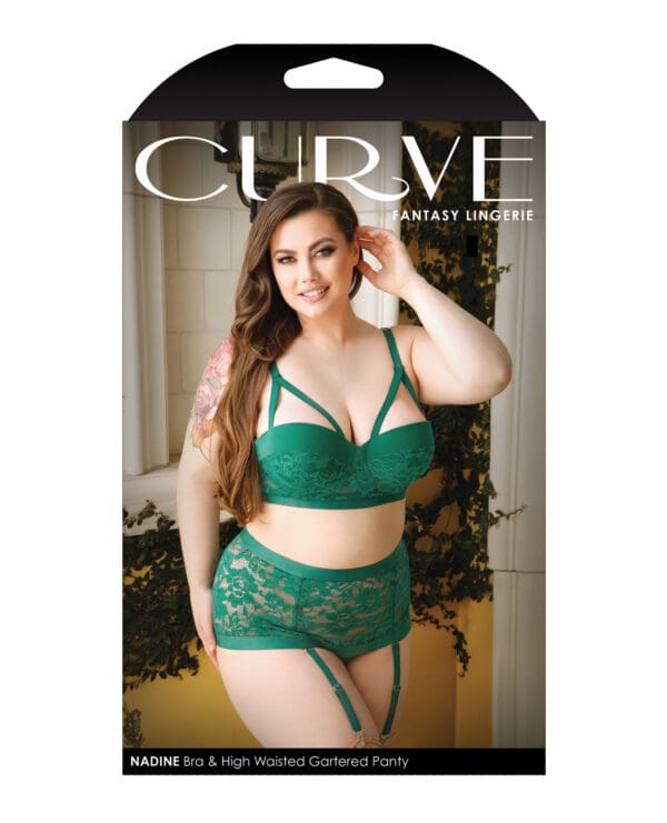 Curve Nadine Longline Contour Cup Bra, High Waist Panty w/Removable Garters Emerald 1X/2X - Image 3