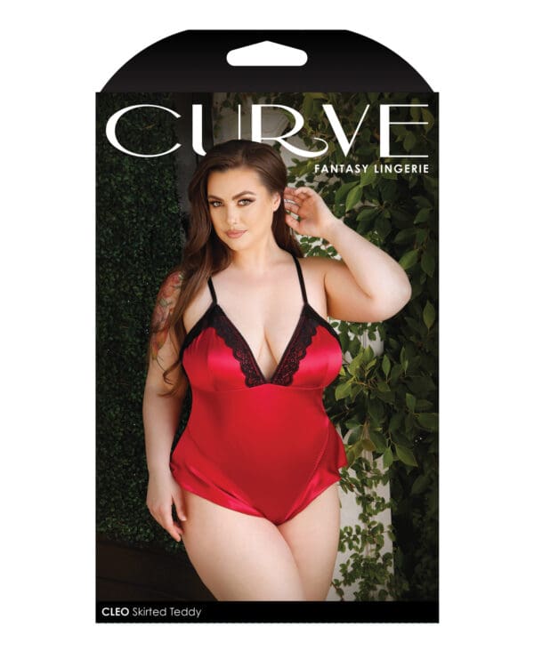Curve Cleo Skirted Teddy w/Snap Crotch Red 1X/2X - Image 3