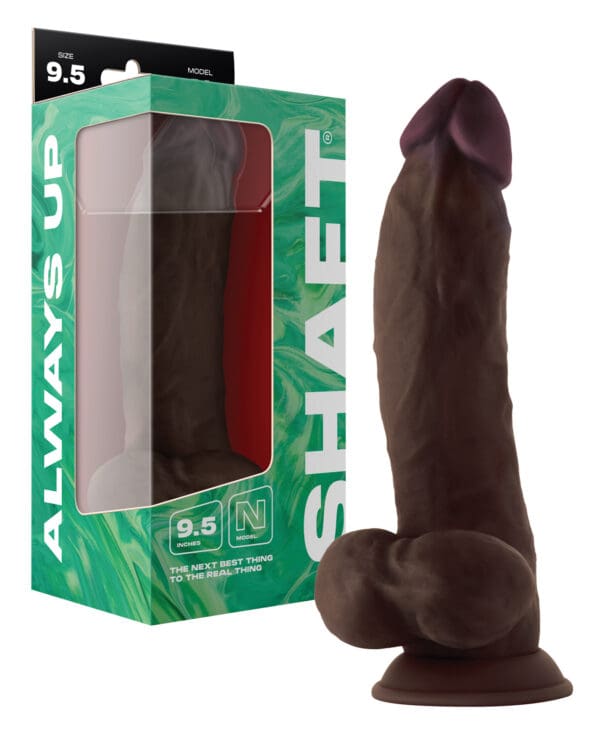 Shaft Model N Flexskin Liquid Silicone 9.5" Side Curve Dong w/Balls - Mahogany