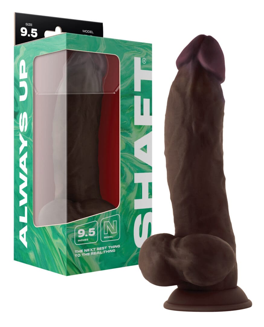 Shaft Model N Flexskin Liquid Silicone 9.5" Side Curve Dong w/Balls - Mahogany
