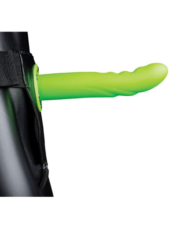 Shots Ouch 8" Textured Curved Hollow Strap On - Glow in the Dark - Image 3