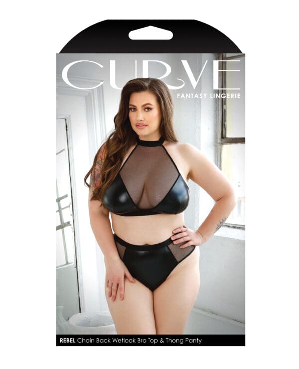 Curve Rebel Wetlook Halter Top w/Removable Chain & Panty Black 3X/4X - Image 3