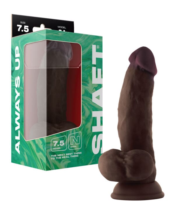 Shaft Model N Flexskin Liquid Silicone 7.5" Side Curve Dong w/Balls - Mahogany
