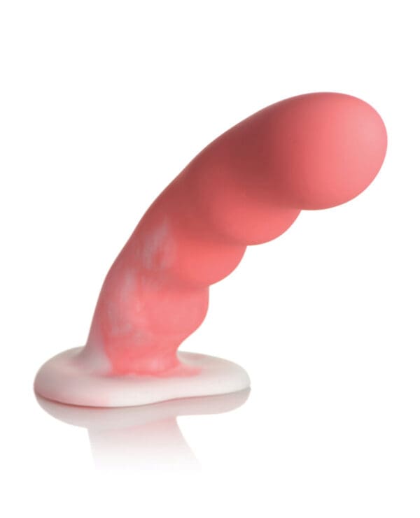 Curve Toys Simply Sweet 7" Wavy Silicone Dildo - Pink/White - Image 3
