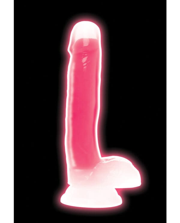 Curve Toys Lollicock 7" Glow In The Dark Silicone Dildo w/Balls - Pink - Image 2