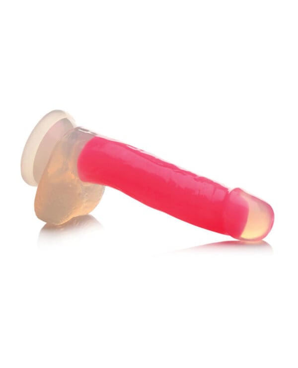 Curve Toys Lollicock 7" Glow In The Dark Silicone Dildo w/Balls - Pink - Image 4