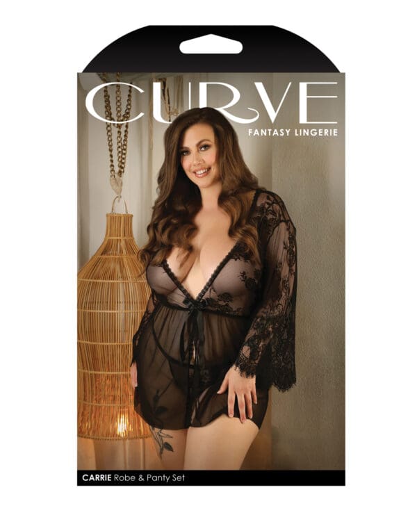 Curve Carrie Lace & Mesh Robe & Panty Black 3X/4X - Image 3