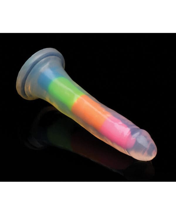Curve Toys Lollicock 7" Glow In The Dark Silicone Dildo - Rainbow - Image 3