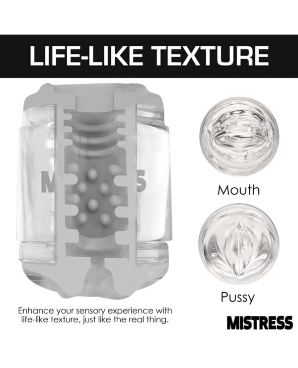Curve Toys Mistress Double Shot Mini Masturbator Mouth & Pussy  - Clear - Image 4