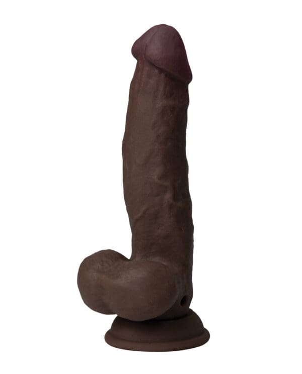 Shaft Flexskin Liquid Silicone 8.5" Vibrating Side Curve Dong w/Balls - Mahogany - Image 2