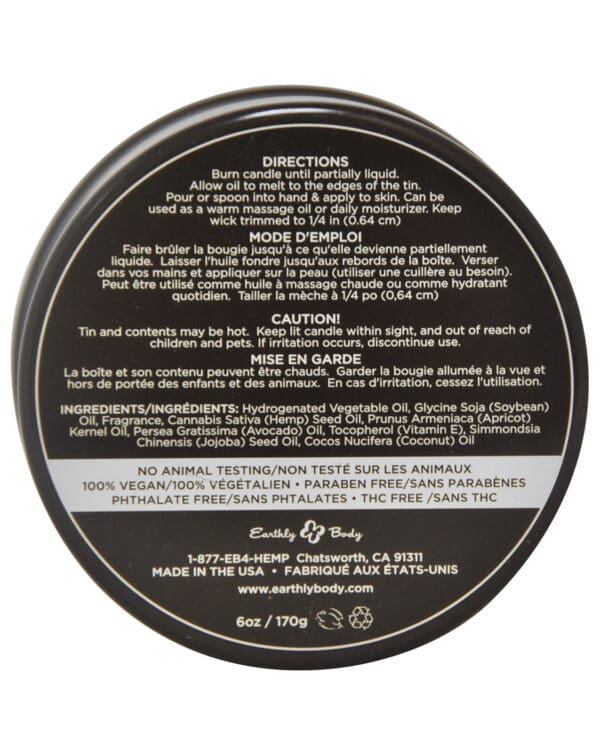 Earthly Body Suntouched Hemp Candle - 6 oz Round Tin Dreamsicle - Image 2