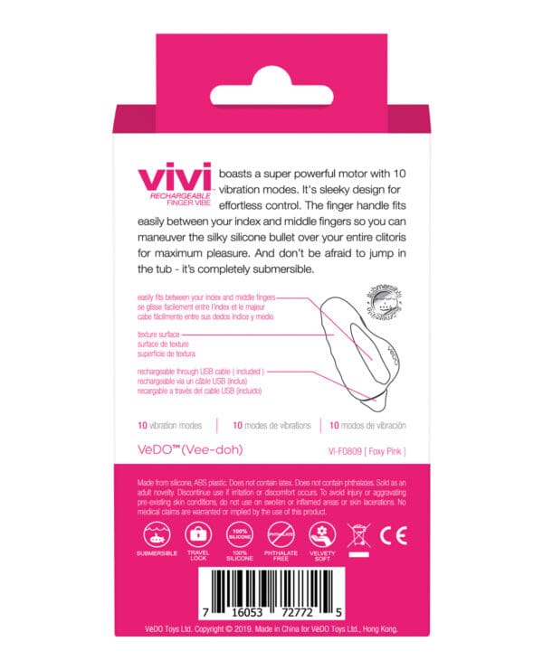 VeDO VIVI Rechargeable Finger Vibe - Foxy Pink - Image 2