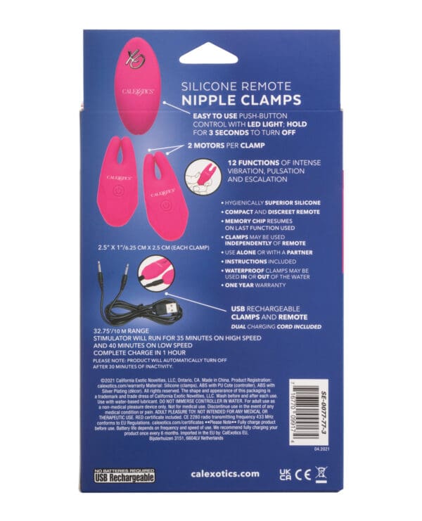 Silicone Nipple Clamps w/Remote - Pink - Image 2