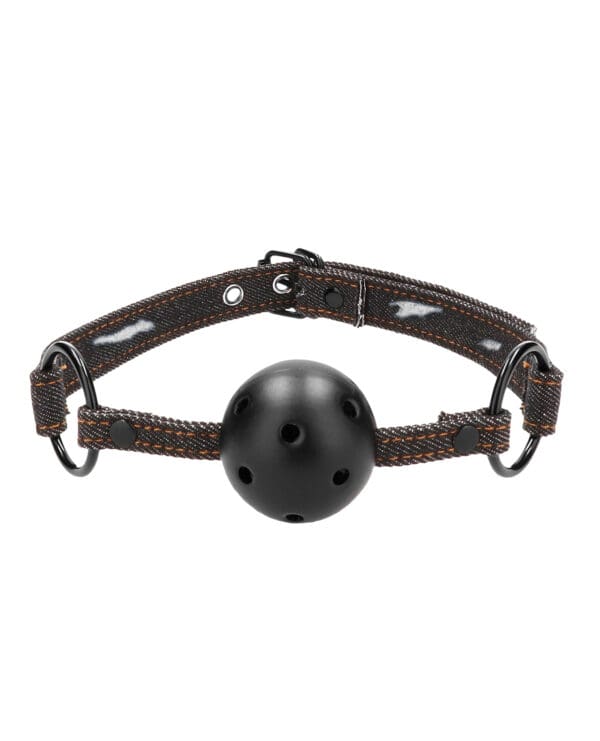 Shots Ouch Breathable Ball Gag w/Denim Straps - Black - Image 3