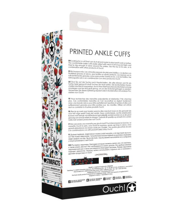 Shots Ouch Old School Tattoo Style Printed Ankle Cuffs- Black - Image 2