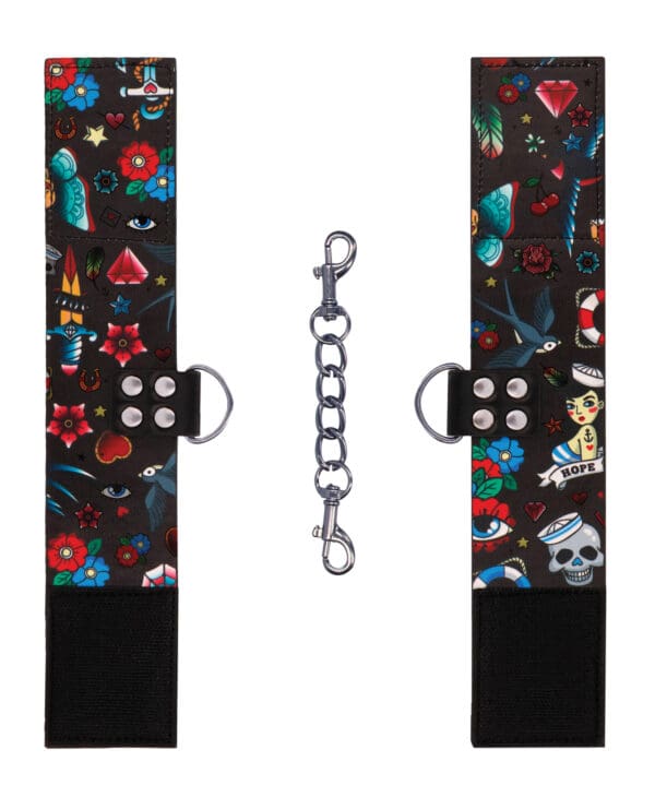 Shots Ouch Old School Tattoo Style Printed Ankle Cuffs- Black - Image 4