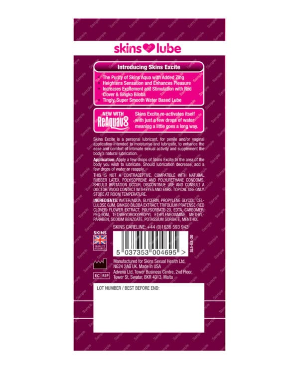 Skins Excite Water Based Lubricant - 5 ml Foil - Image 2