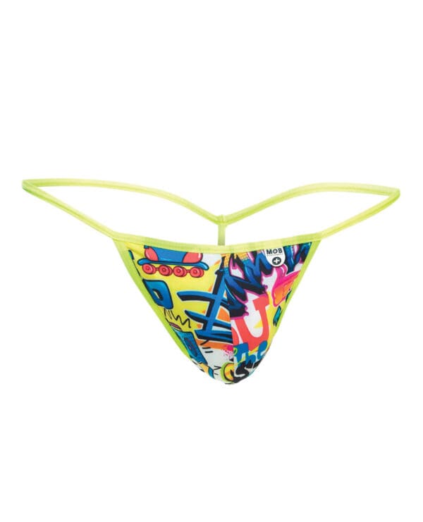 Male Basics Sinful Hipster Wow T Thong G-String Yellow Print LG - Image 5