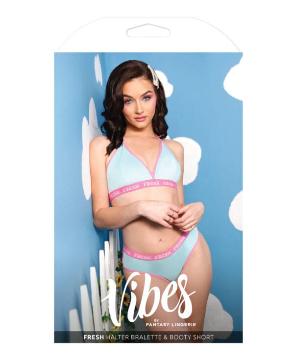 Vibes Fresh Halter Bralette & Booty Short Light Blue S/M - Image 3