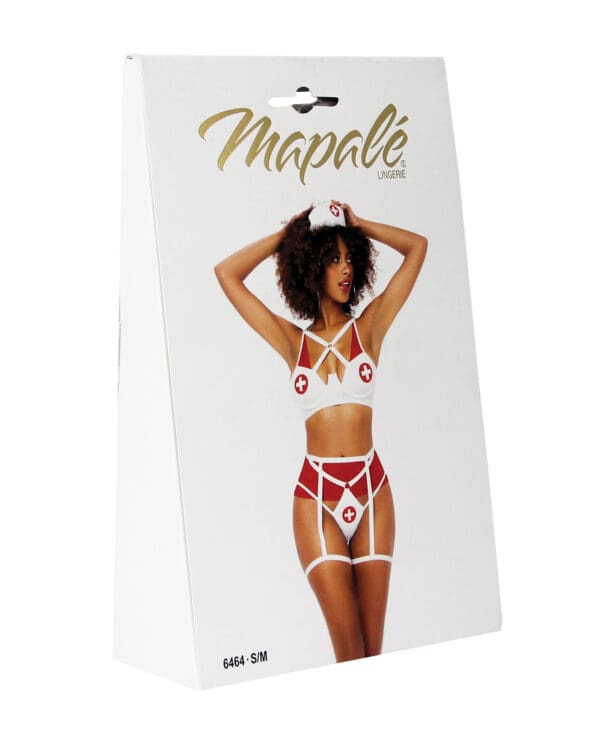 3 pc Nurse Underwire Top, Open Back Bottom w/Attached Garterbelt, & Head Piece Red/Wht - Image 4