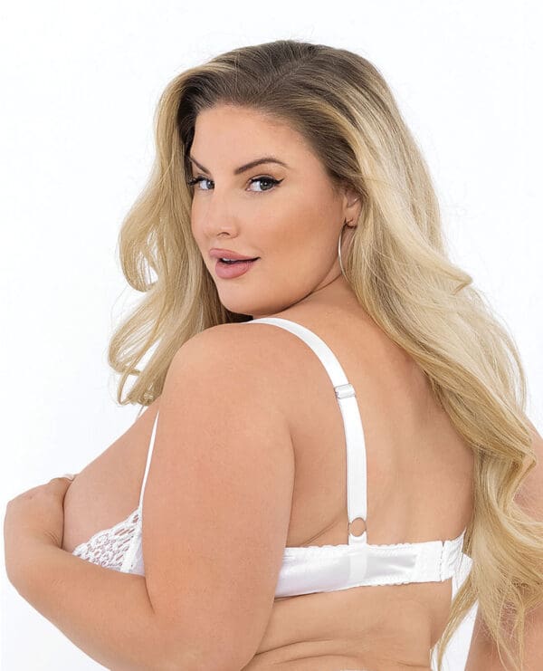 Lace Bra w/Underwire Boning Cups White 40 - Image 2
