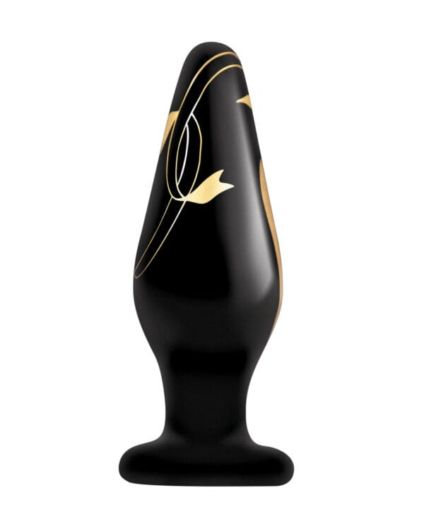 Secret Kisses 4.5" Handblown Wide Glass Plug - Black/Gold - Image 2