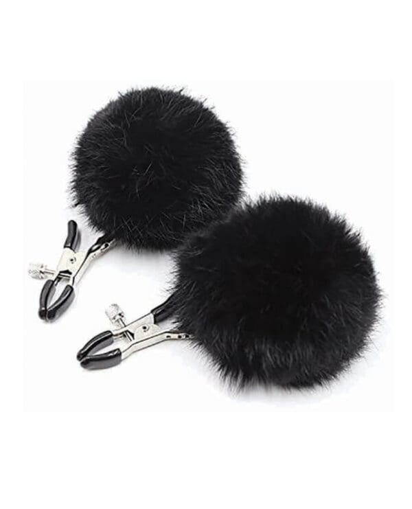 Sexy AF Nipple Clamps - Black Puff Ball - Image 2
