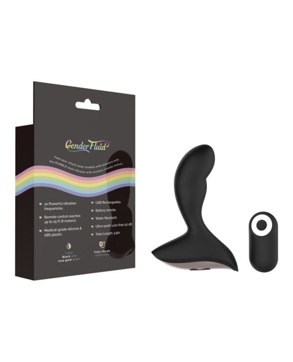Gender Fluid Rumble Anal Vibe w/Remote - Black - Image 2