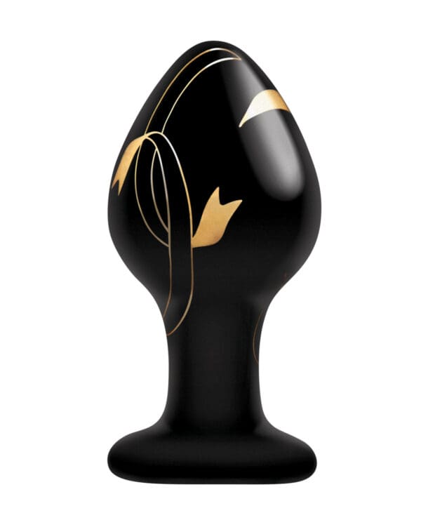Secret Kisses 3.5" Handblown Glass Plug - Black/Gold - Image 2