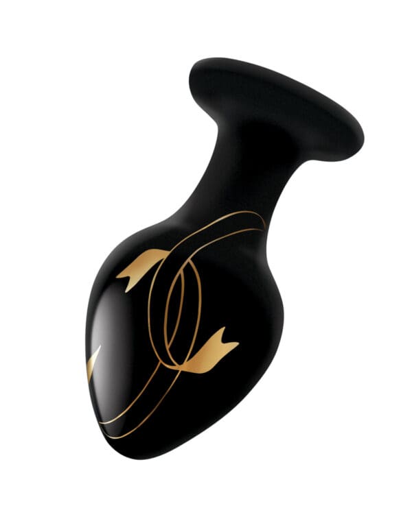 Secret Kisses 3.5" Handblown Glass Plug - Black/Gold - Image 3