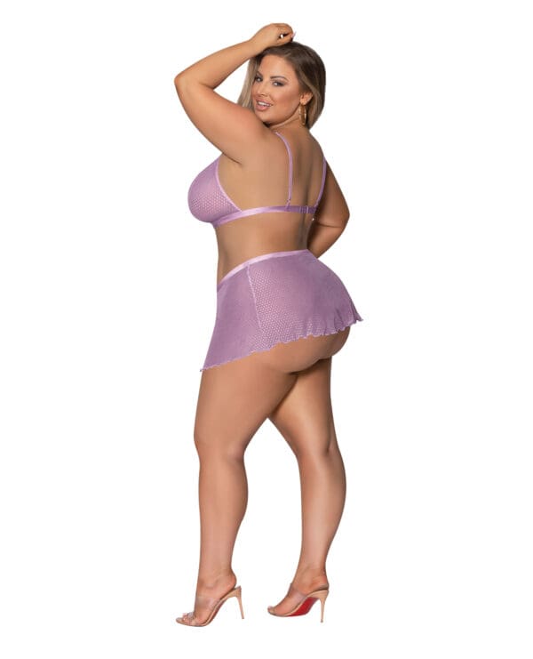 Girl Next Door Strappy Bralette w/Flirty Thong Skirt Lilac 2XL - Image 2