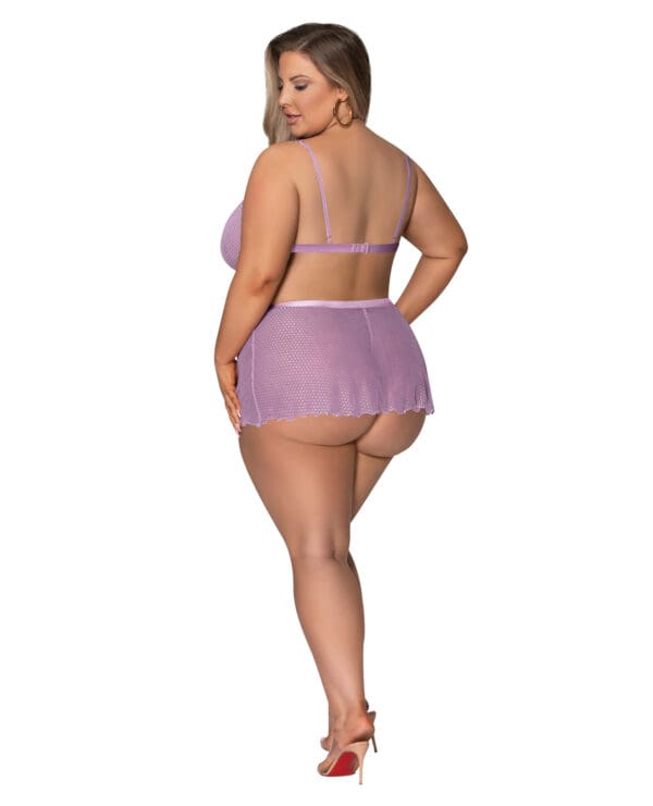 Girl Next Door Strappy Bralette w/Flirty Thong Skirt Lilac 2XL - Image 3