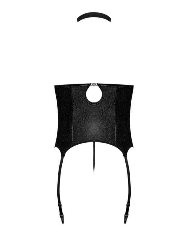 Lust Mistress Cupless Corset w/Velcro Choker Collar, Metal Garters & G-String Black L/XL - Image 5