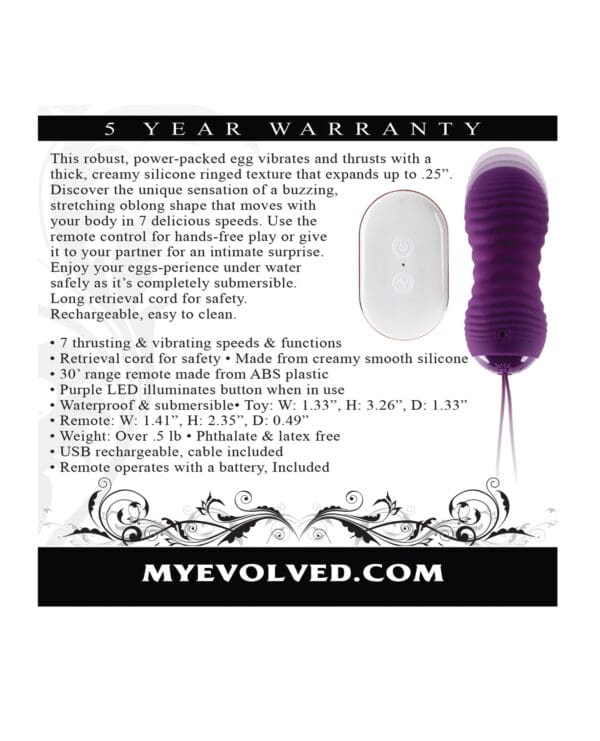Evolved Eager Egg Vibrating & Thrusting Egg w/Remote - Purple - Image 2