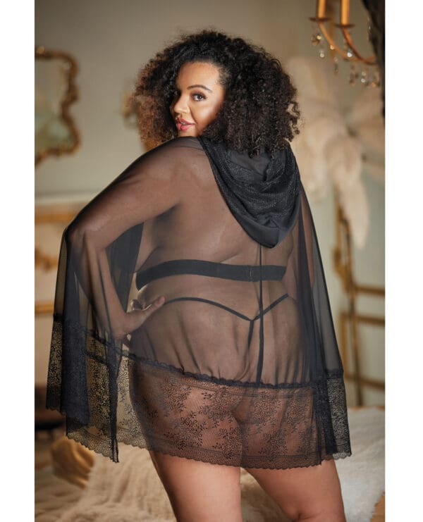 Allure Lace & Mesh Cape w/Attached Waist Belt (G-String NOT included) Black QN - Image 2